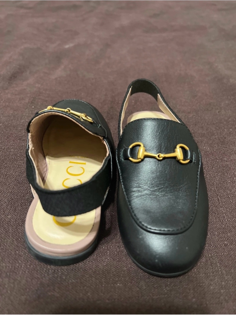 Gucci Black Leather Kids Moccasins with Gold Horsebit